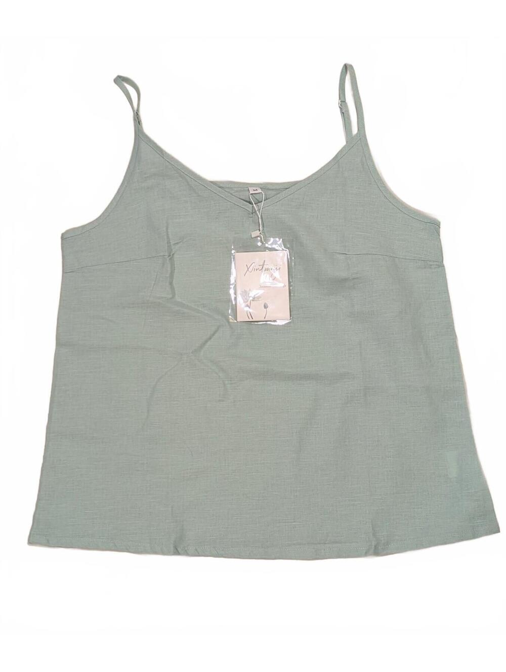 NWT Xintianji Pale Blue Boxy Linen Cotton Tank Top with Adjustable Straps Medium